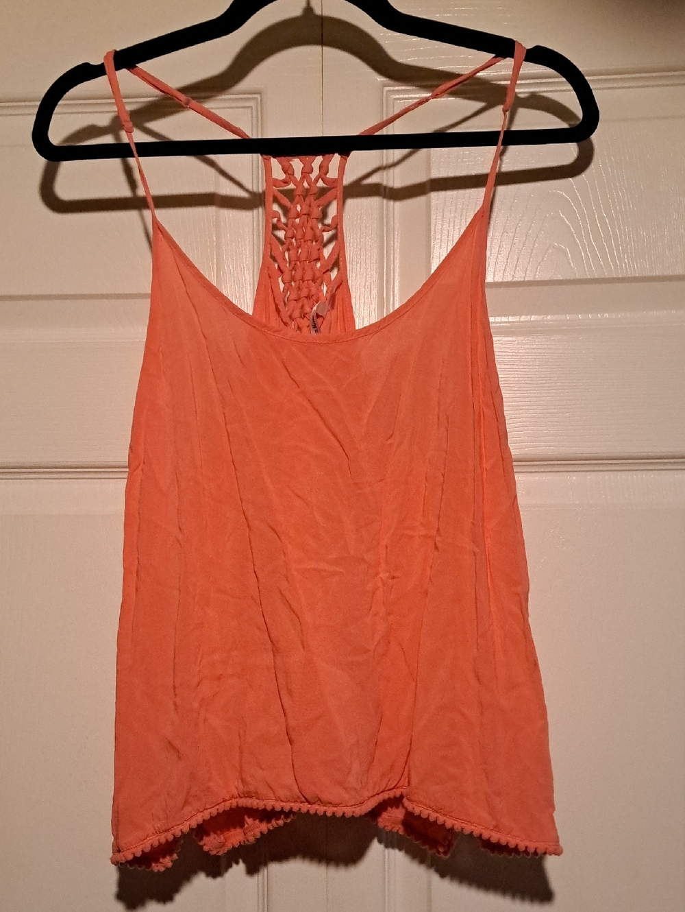 🌷La Vie En Rose-Coral Macramé-Back Spaghetti Strap Womans Tank With Mesh Back